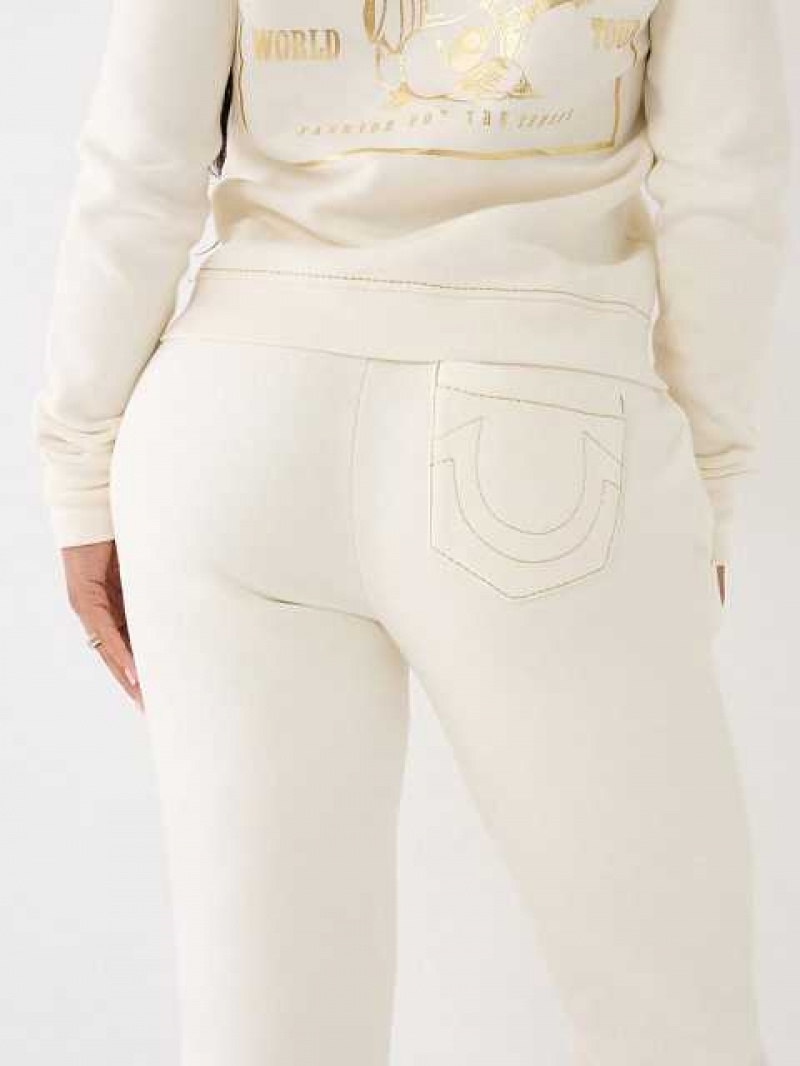 Pantalon Jogger True Religion Lurex Big T Logo Mujer Blancas | Colombia-HJCVQEK73