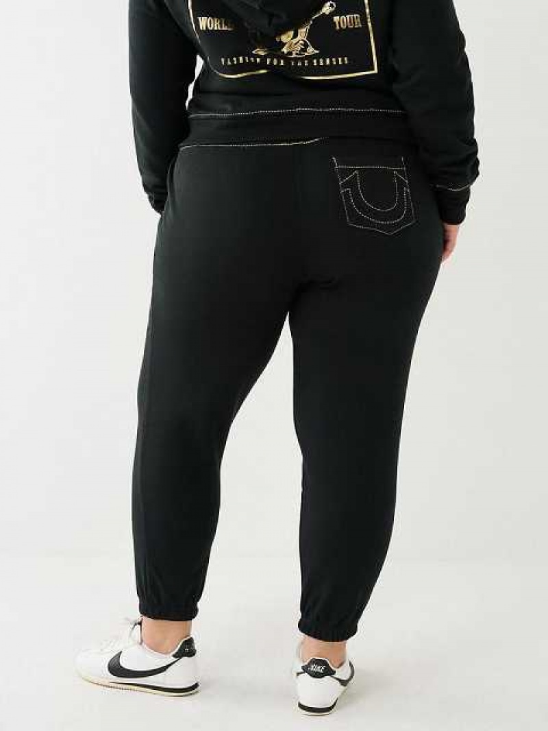 Pantalon Jogger True Religion Lurex Big T Logo Mujer Negras | Colombia-KHOUXAC46