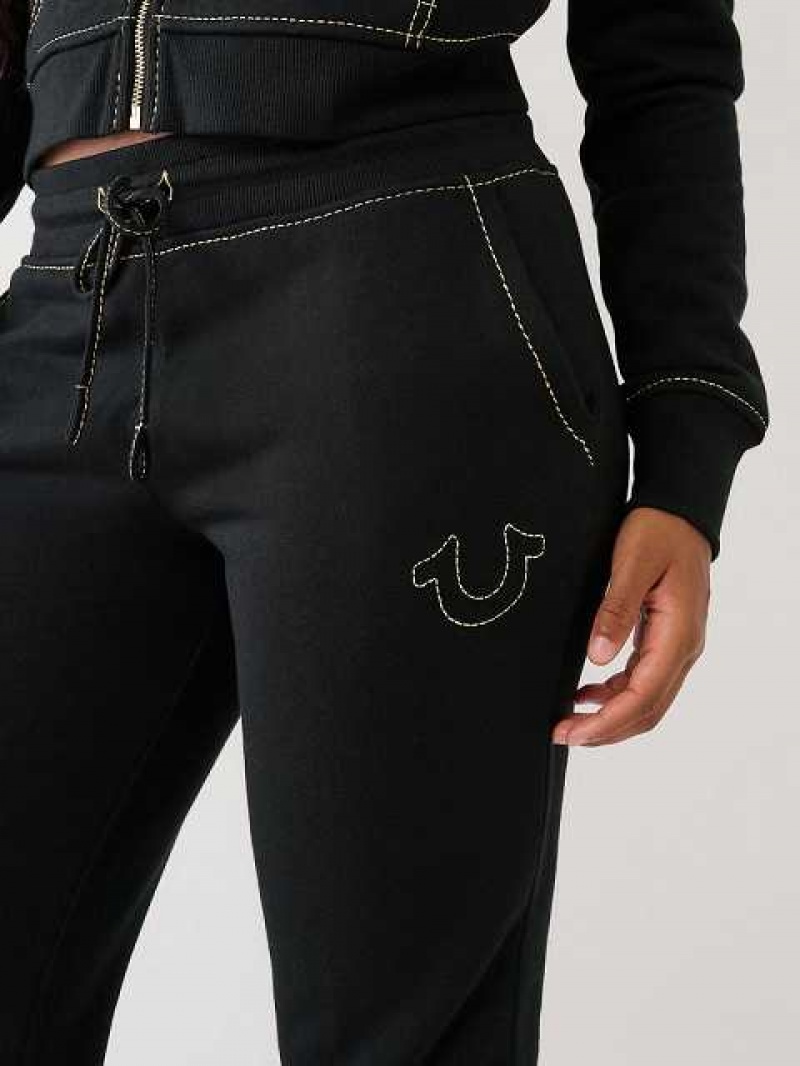 Pantalon Jogger True Religion Lurex Big T Logo Mujer Negras | Colombia-KHOUXAC46