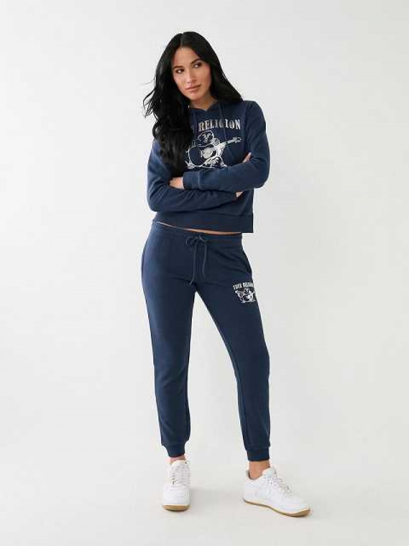 Pantalon Jogger True Religion Metallic Buddha Logo Fleece Mujer Azul Marino Azules | Colombia-SGHUEFP75