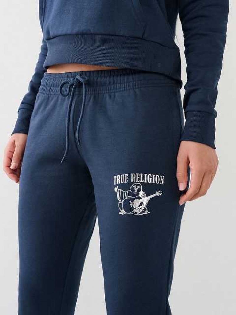 Pantalon Jogger True Religion Metallic Buddha Logo Fleece Mujer Azul Marino Azules | Colombia-SGHUEFP75