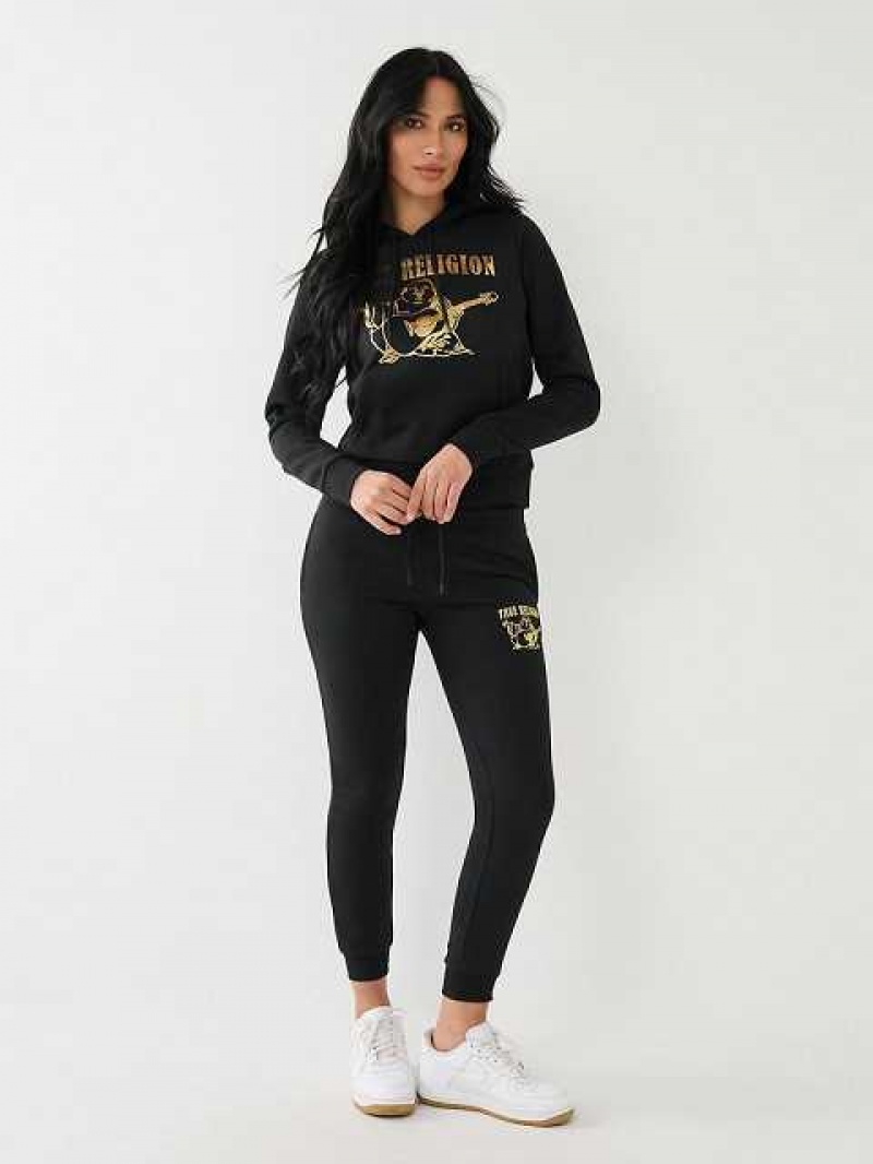 Pantalon Jogger True Religion Metallic Buddha Logo Fleece Mujer Negras | Colombia-MBKAOUP24