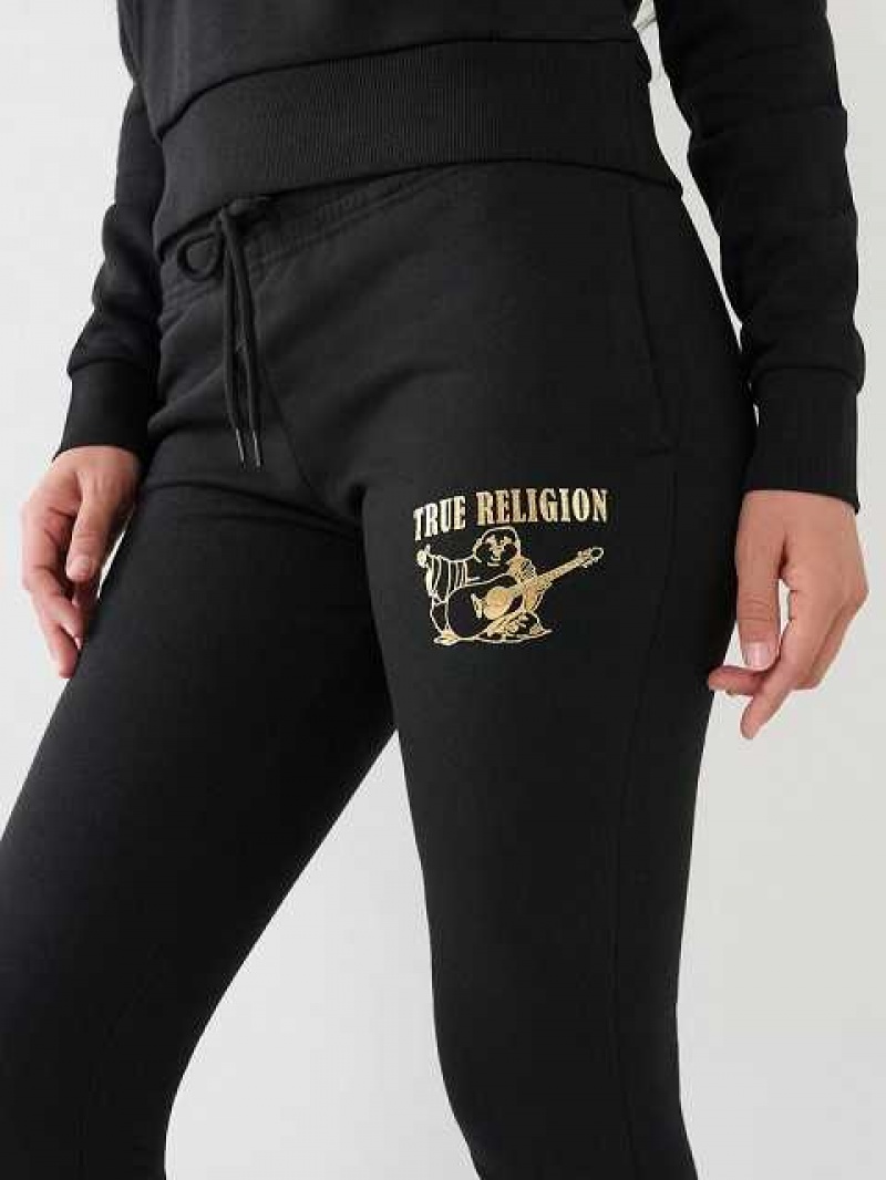 Pantalon Jogger True Religion Metallic Buddha Logo Fleece Mujer Negras | Colombia-MBKAOUP24