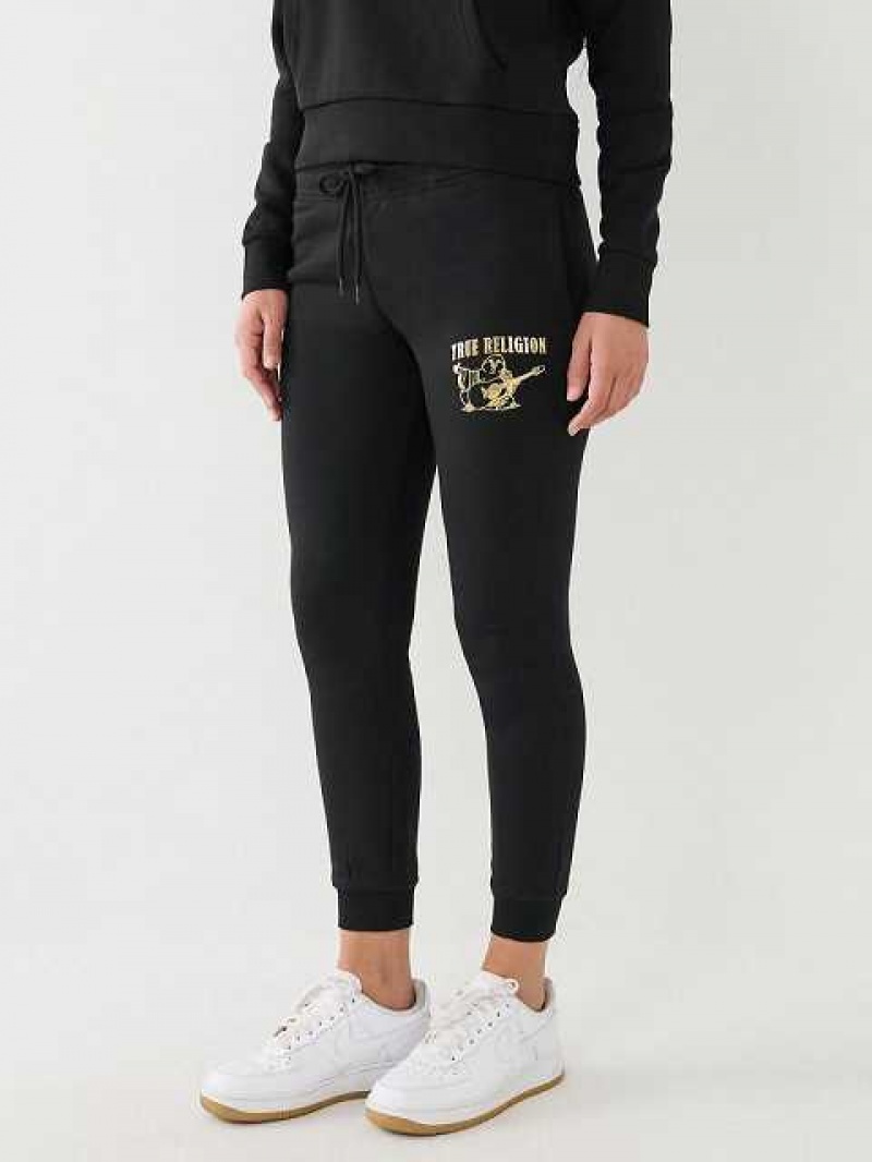 Pantalon Jogger True Religion Metallic Buddha Logo Fleece Mujer Negras | Colombia-MBKAOUP24