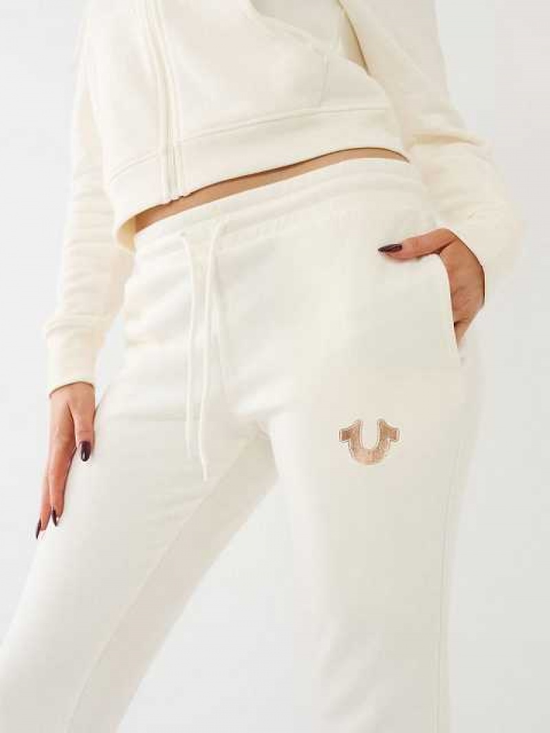 Pantalon Jogger True Religion Metallic Horseshoe Logo Mujer Blancas | Colombia-BHOJIYZ67