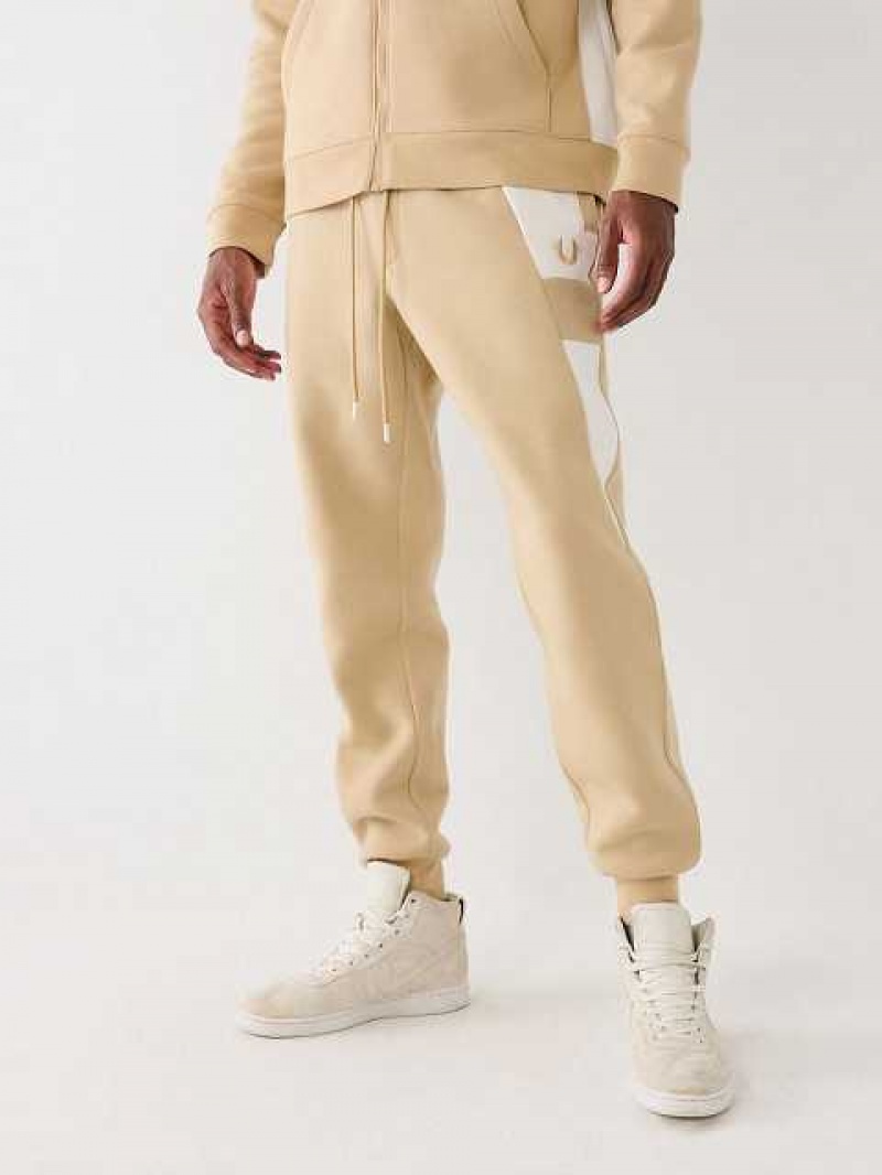 Pantalon Jogger True Religion Panel Logo Hombre Beige | Colombia-IDHGKVB02