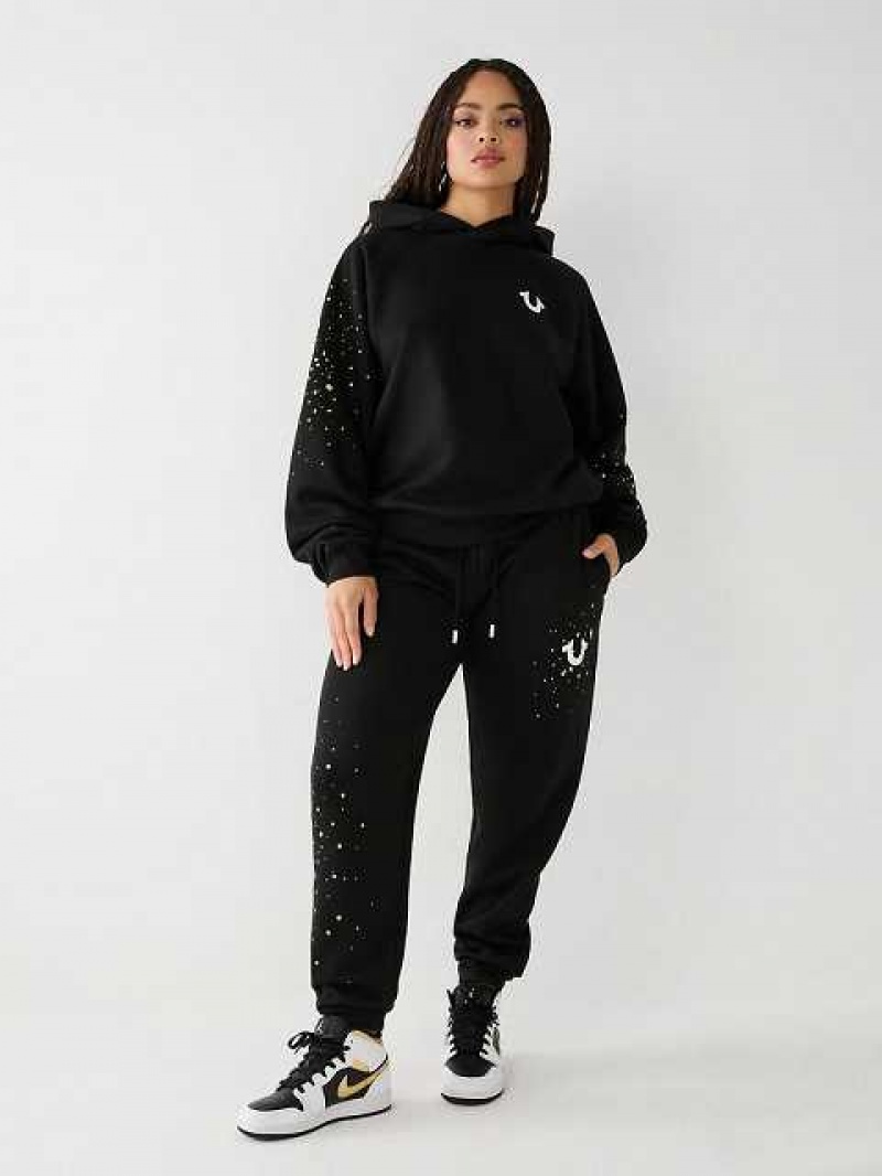 Pantalon Jogger True Religion Splatter Paint Logo Relaxed Mujer Negras | Colombia-DEXZMCT10