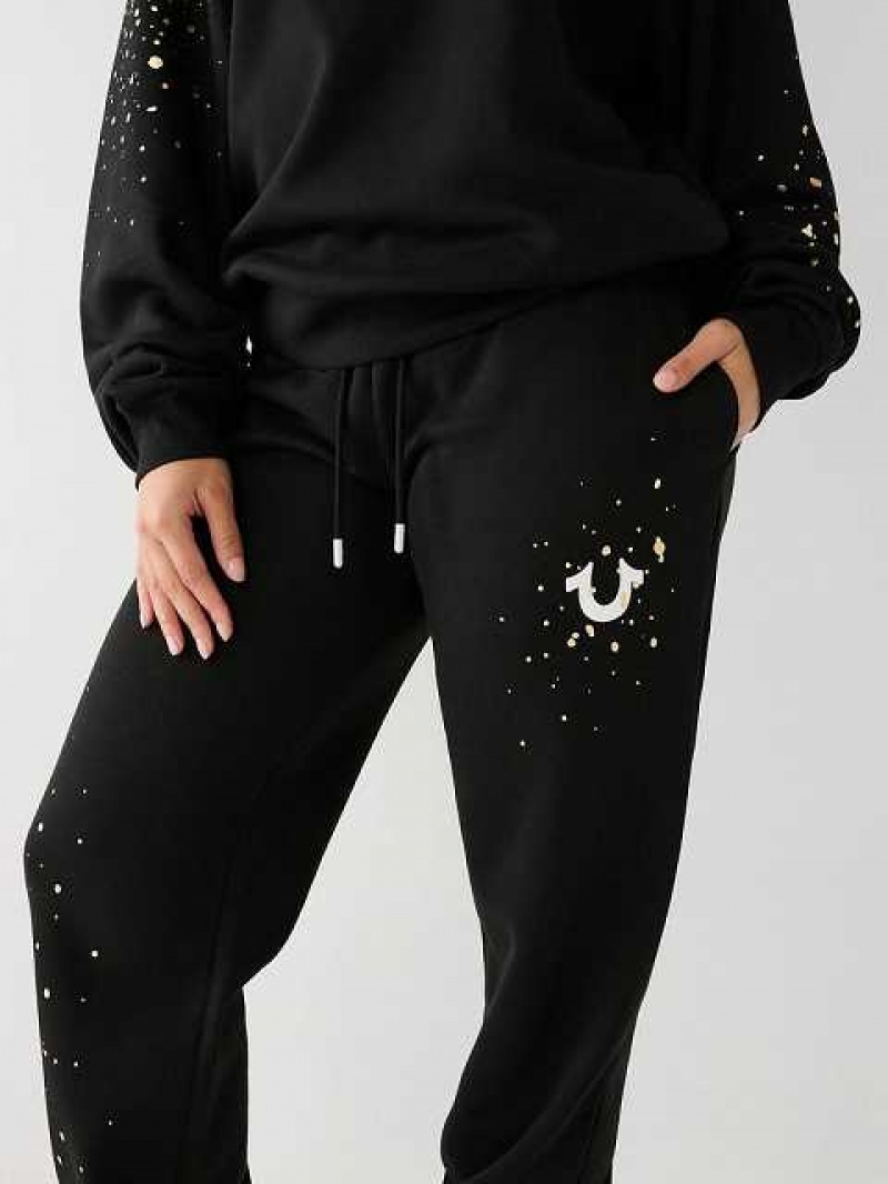 Pantalon Jogger True Religion Splatter Paint Logo Relaxed Mujer Negras | Colombia-DEXZMCT10