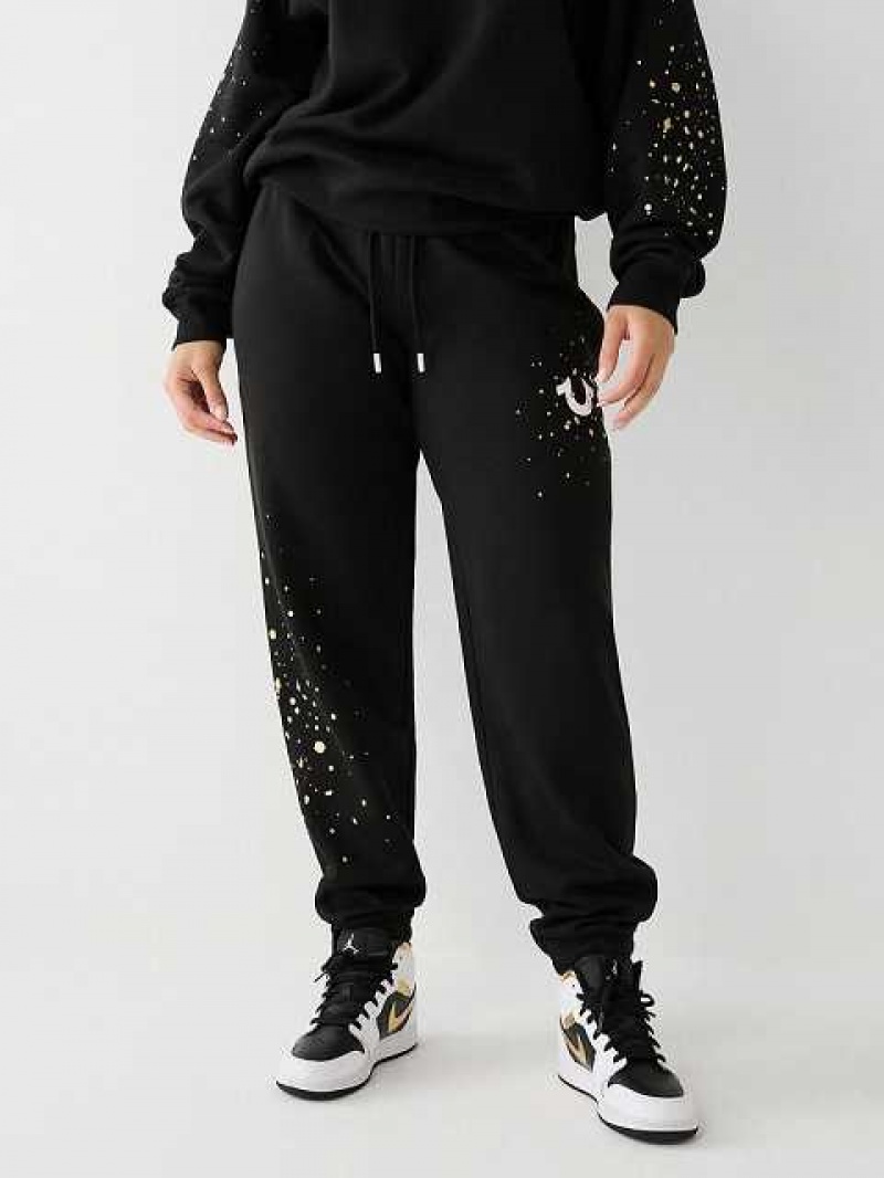 Pantalon Jogger True Religion Splatter Paint Logo Relaxed Mujer Negras | Colombia-DEXZMCT10