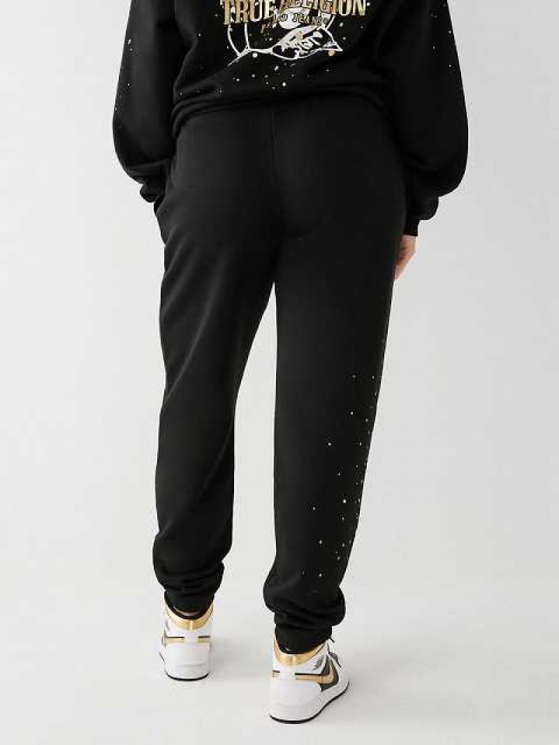 Pantalon Jogger True Religion Splatter Paint Logo Relaxed Mujer Negras | Colombia-DEXZMCT10