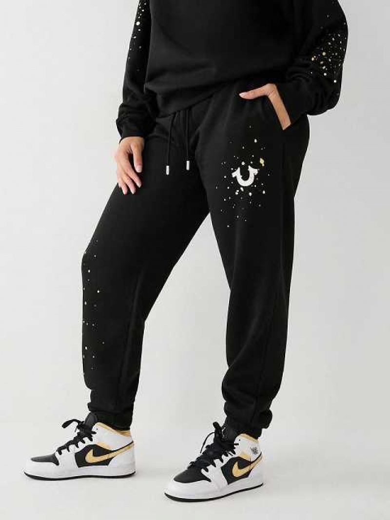 Pantalon Jogger True Religion Splatter Paint Logo Relaxed Mujer Negras | Colombia-DEXZMCT10