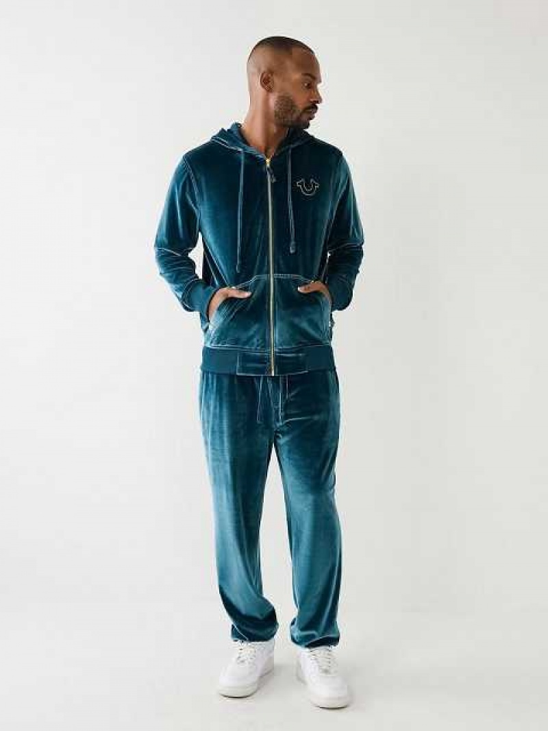 Pantalon Jogger True Religion Velour Big T Hombre Azules Azules | Colombia-PYXHZWU52