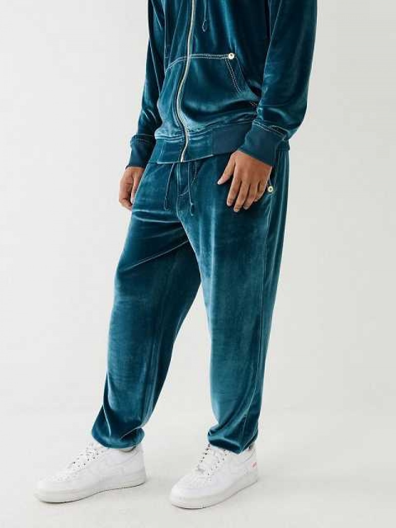 Pantalon Jogger True Religion Velour Big T Hombre Azules Azules | Colombia-PYXHZWU52