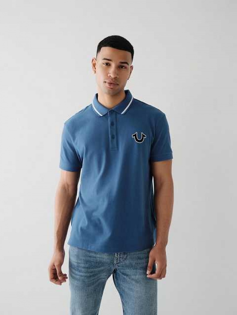 Polo True Religion Logo Hombre Azul Marino | Colombia-TMEZLRX61