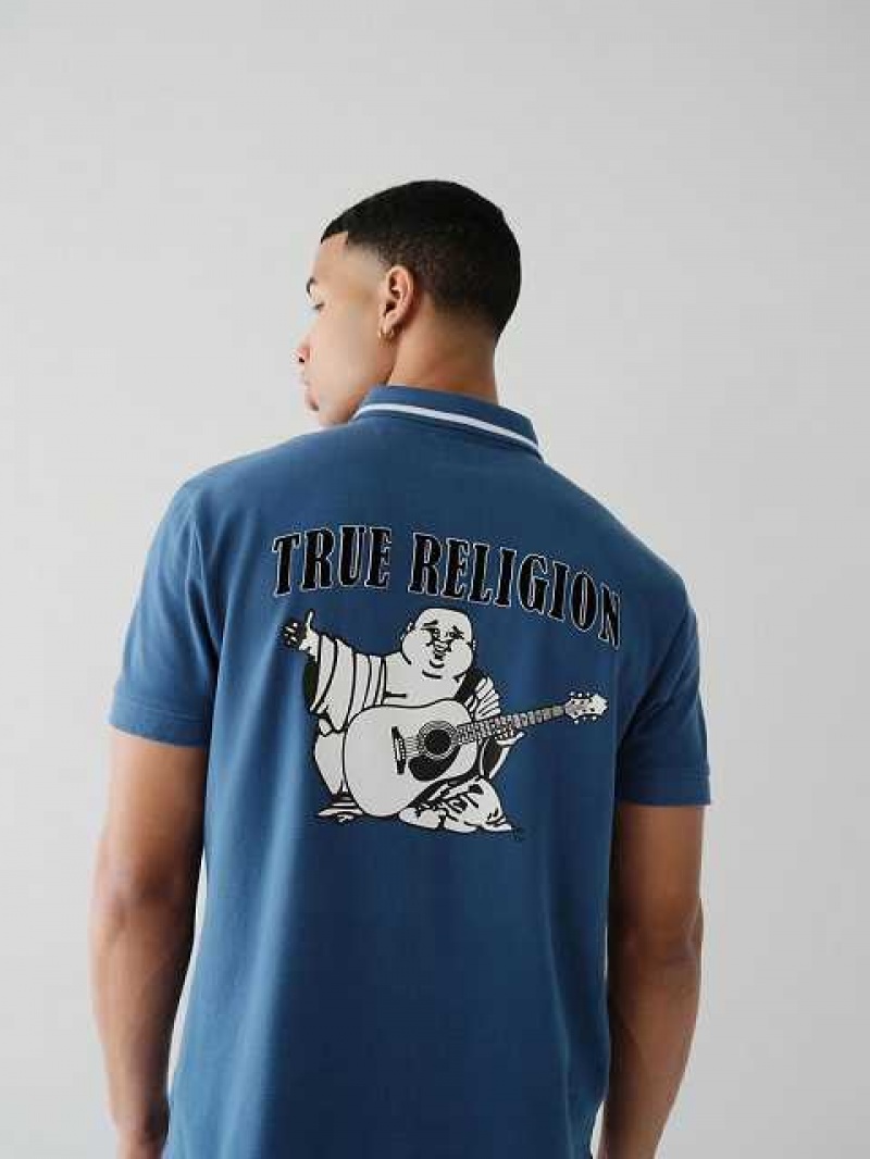 Polo True Religion Logo Hombre Azul Marino | Colombia-TMEZLRX61