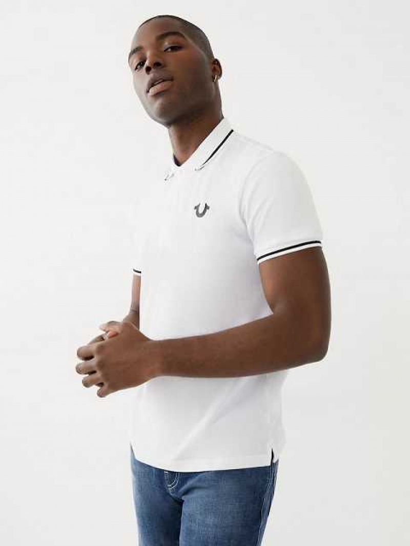 Polo True Religion Logo Hombre Blancas | Colombia-QATLRUY87