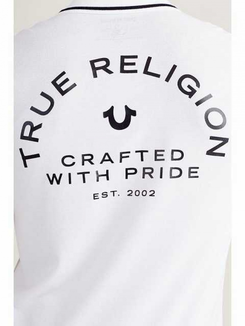 Polo True Religion Logo Hombre Blancas | Colombia-QATLRUY87