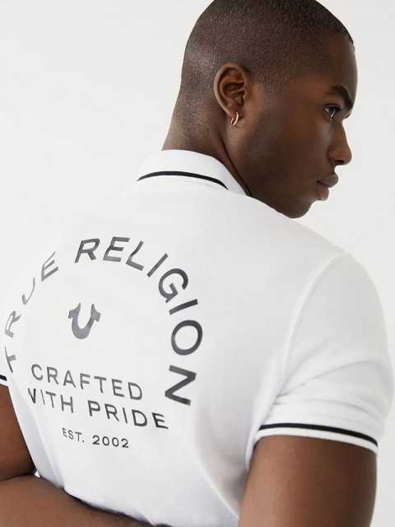 Polo True Religion Logo Hombre Blancas | Colombia-QATLRUY87