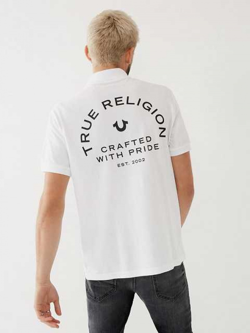 Polo True Religion Logo Hombre Blancas | Colombia-GQMRVHP38