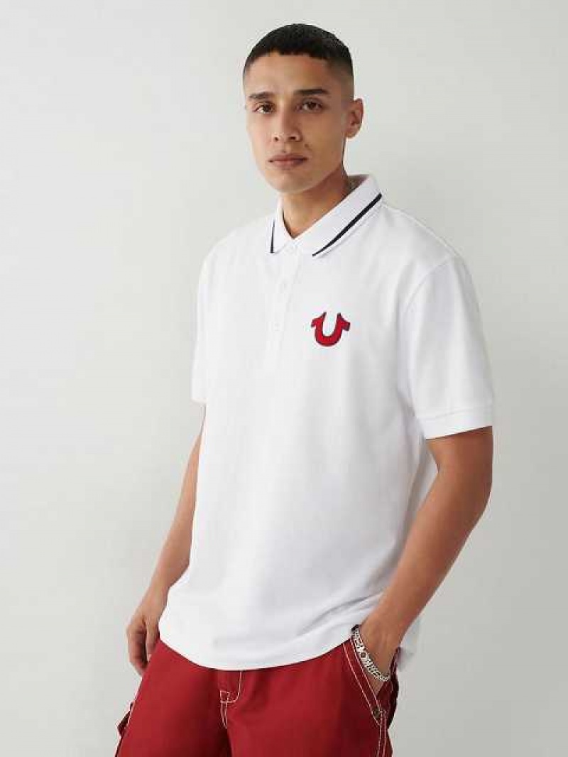 Polo True Religion Logo Hombre Blancas | Colombia-ZATCXSI02