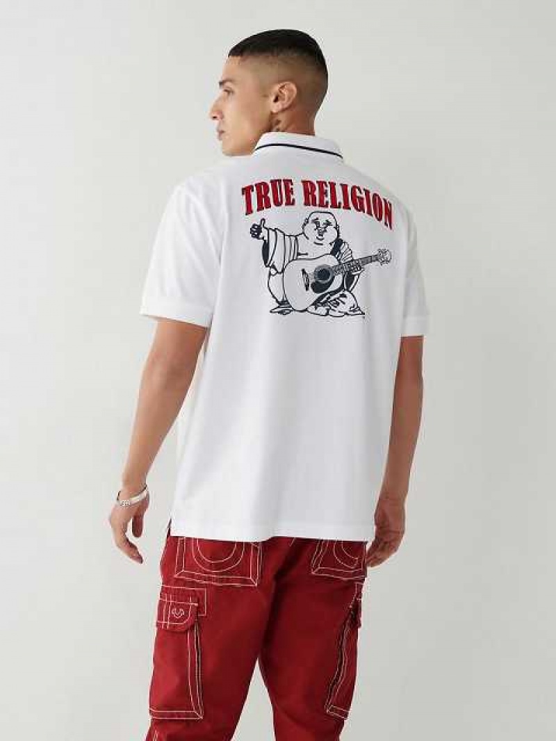 Polo True Religion Logo Hombre Blancas | Colombia-ZATCXSI02