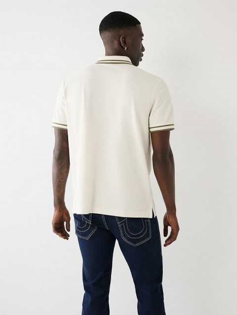 Polo True Religion Logo Hombre Blancas | Colombia-HEQRNPY72