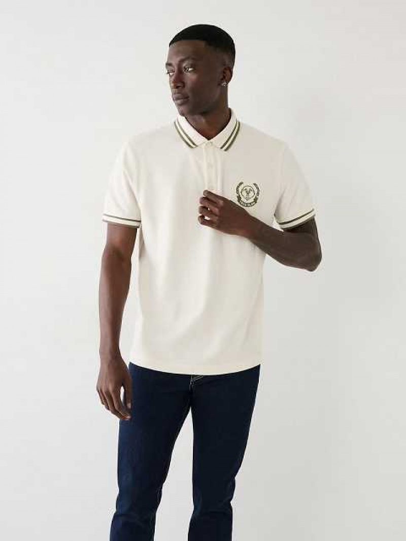 Polo True Religion Logo Hombre Blancas | Colombia-HEQRNPY72