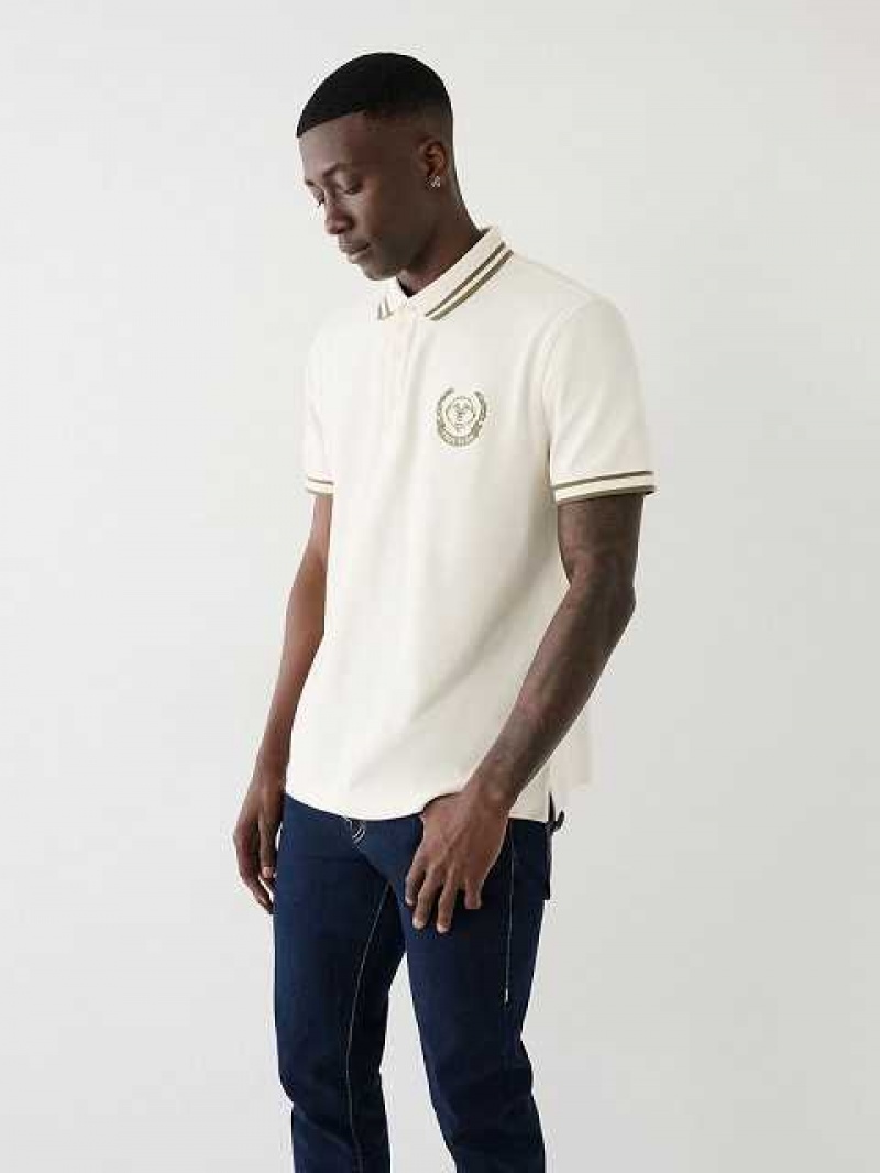 Polo True Religion Logo Hombre Blancas | Colombia-HEQRNPY72