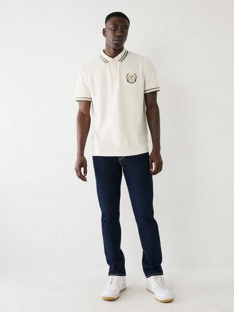 Polo True Religion Logo Hombre Blancas | Colombia-HEQRNPY72