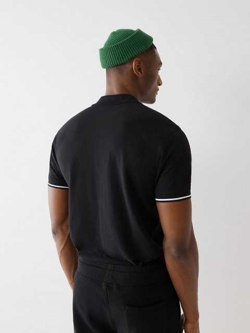 Polo True Religion Logo Hombre Negras | Colombia-BUTKDWJ12