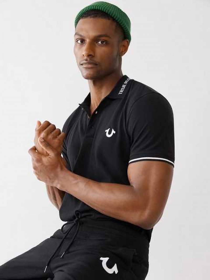 Polo True Religion Logo Hombre Negras | Colombia-BUTKDWJ12