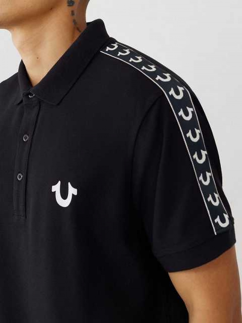 Polo True Religion Logo Hombre Negras | Colombia-JNYKLFC42