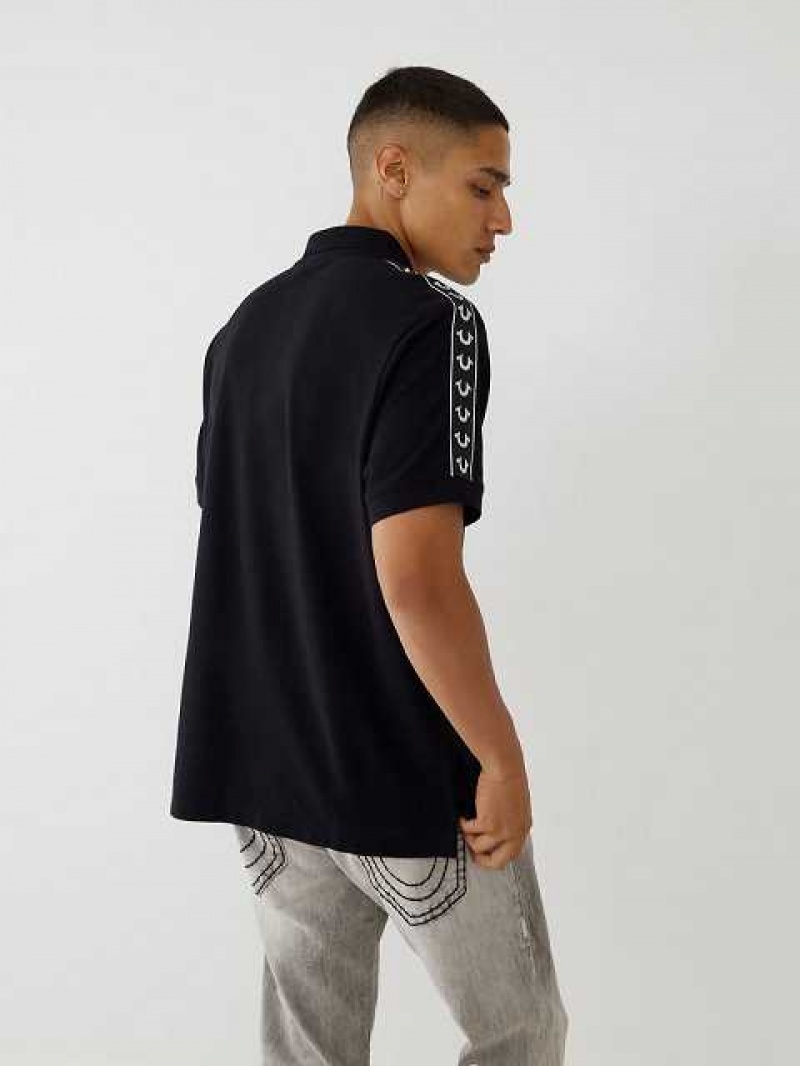 Polo True Religion Logo Hombre Negras | Colombia-JNYKLFC42