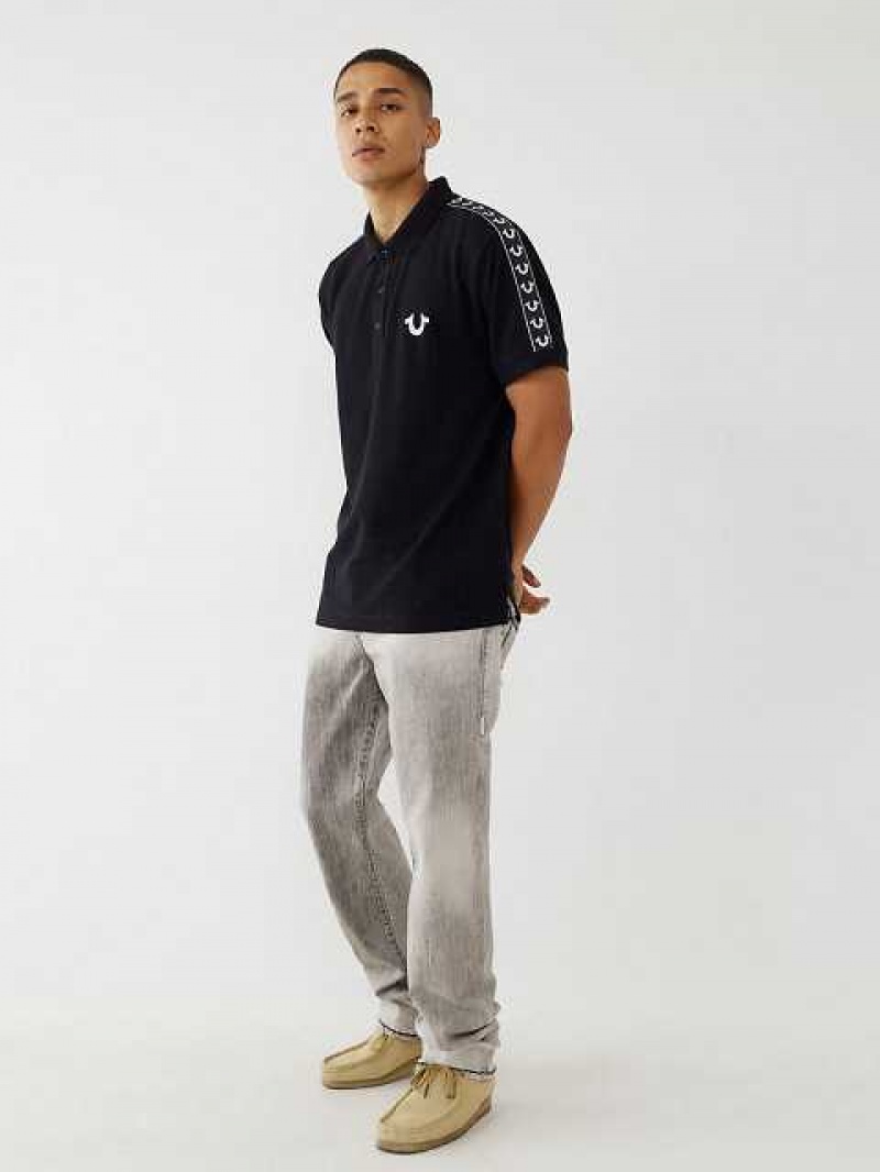 Polo True Religion Logo Hombre Negras | Colombia-JNYKLFC42