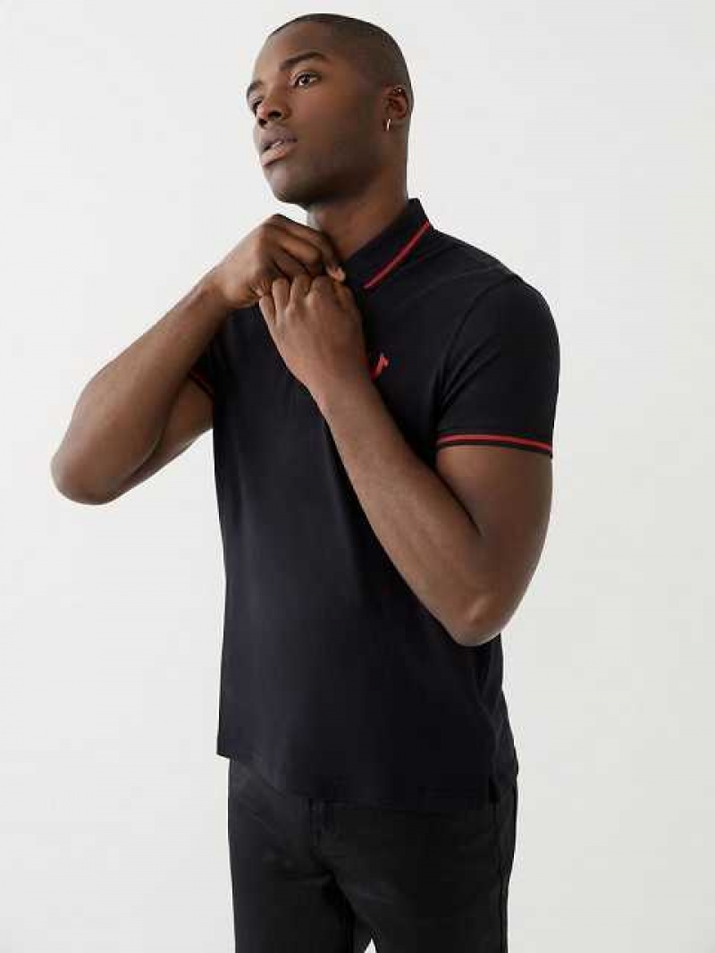 Polo True Religion Logo Hombre Negras | Colombia-AGCPJRO30