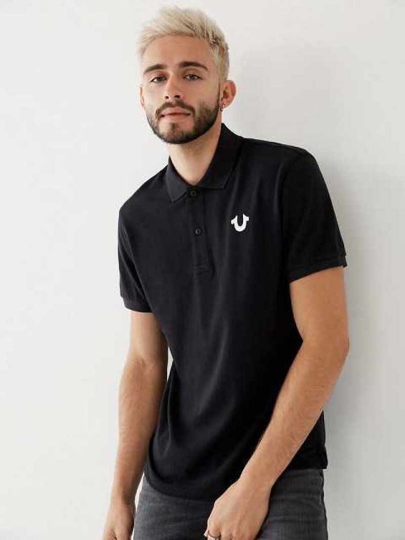 Polo True Religion Logo Hombre Negras | Colombia-OWVRHLN30