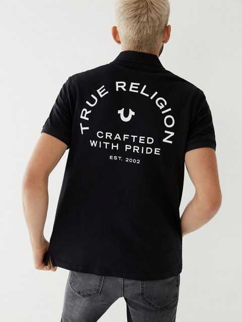 Polo True Religion Logo Hombre Negras | Colombia-OWVRHLN30