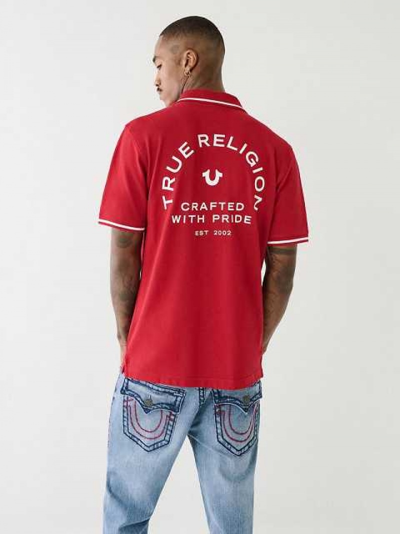 Polo True Religion Logo Hombre Rojas | Colombia-RLCBFDG32