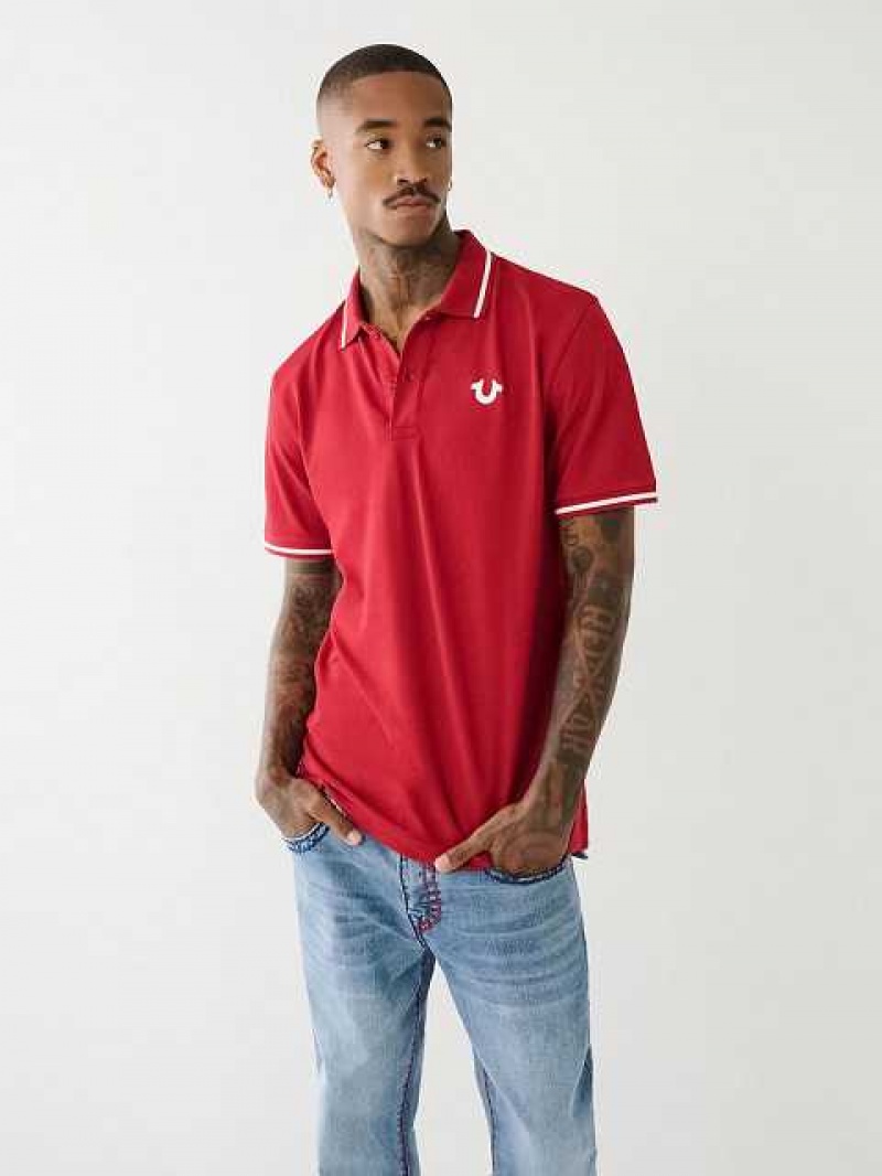 Polo True Religion Logo Hombre Rojas | Colombia-RLCBFDG32