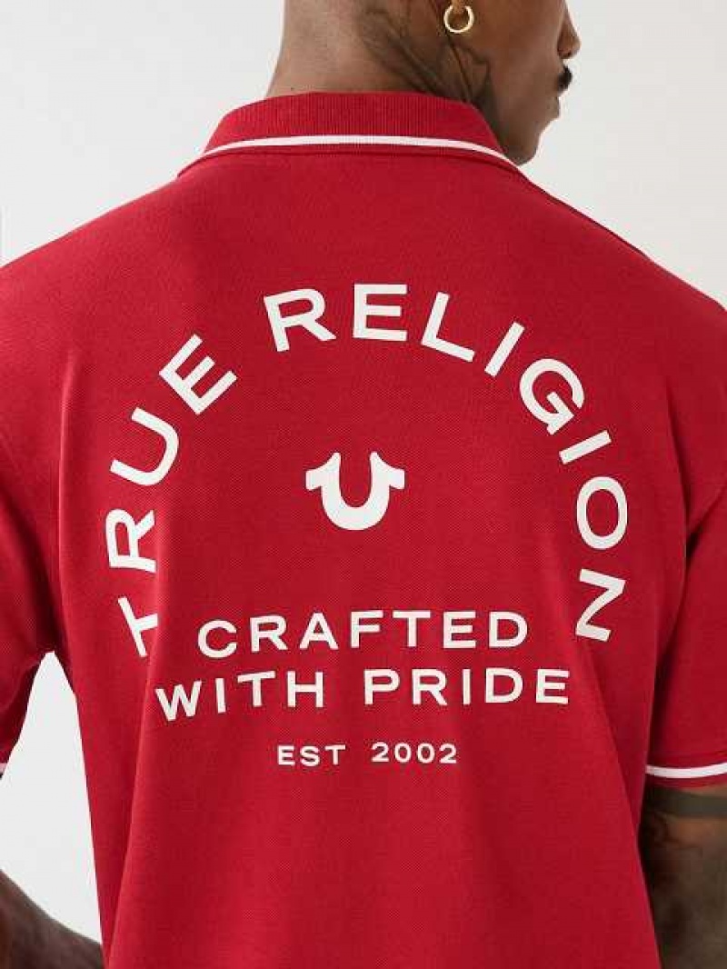 Polo True Religion Logo Hombre Rojas | Colombia-RLCBFDG32