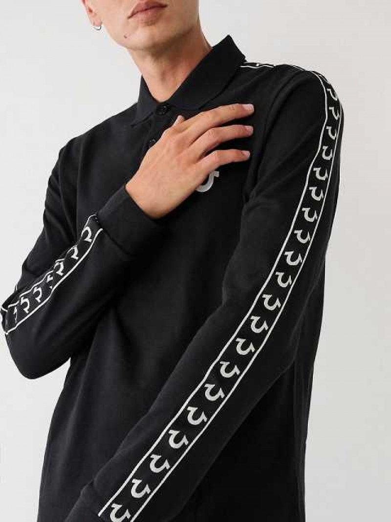 Polo True Religion Long Sleeve Logo Hombre Negras | Colombia-HKXWILQ48