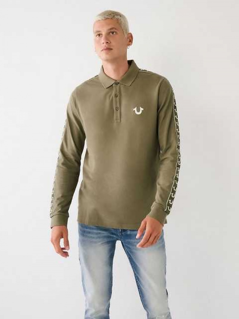 Polo True Religion Long Sleeve Logo Hombre Verde Oliva | Colombia-HJIBYOU29