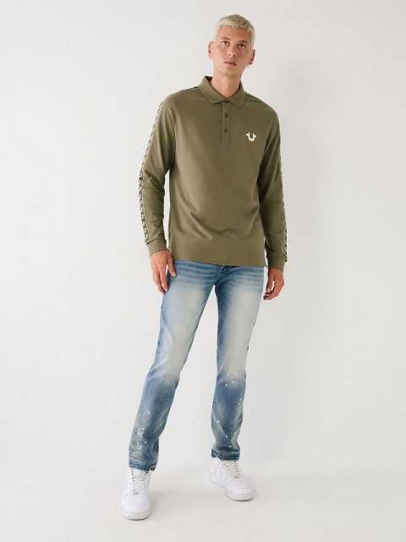 Polo True Religion Long Sleeve Logo Hombre Verde Oliva | Colombia-HJIBYOU29