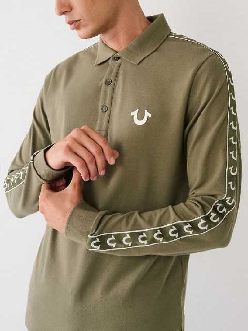 Polo True Religion Long Sleeve Logo Hombre Verde Oliva | Colombia-HJIBYOU29