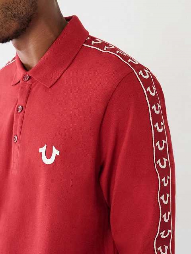 Polo True Religion Long Sleeve Logo Hombre Rojas | Colombia-AFHMXQI04