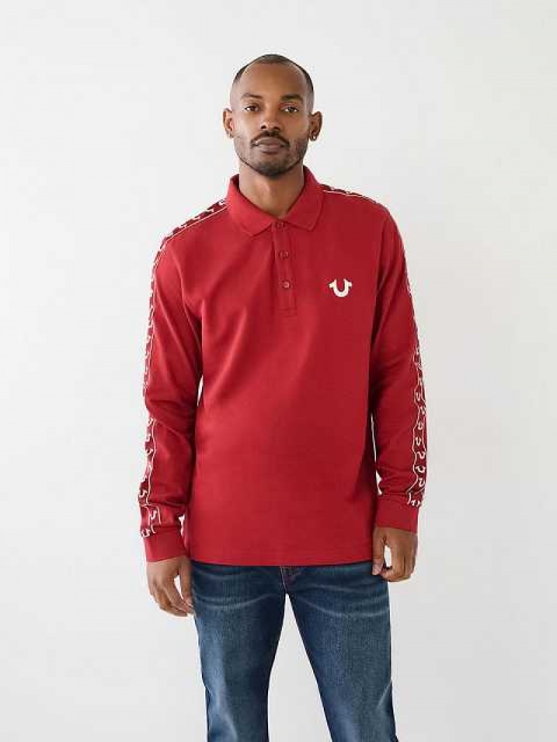 Polo True Religion Long Sleeve Logo Hombre Rojas | Colombia-AFHMXQI04