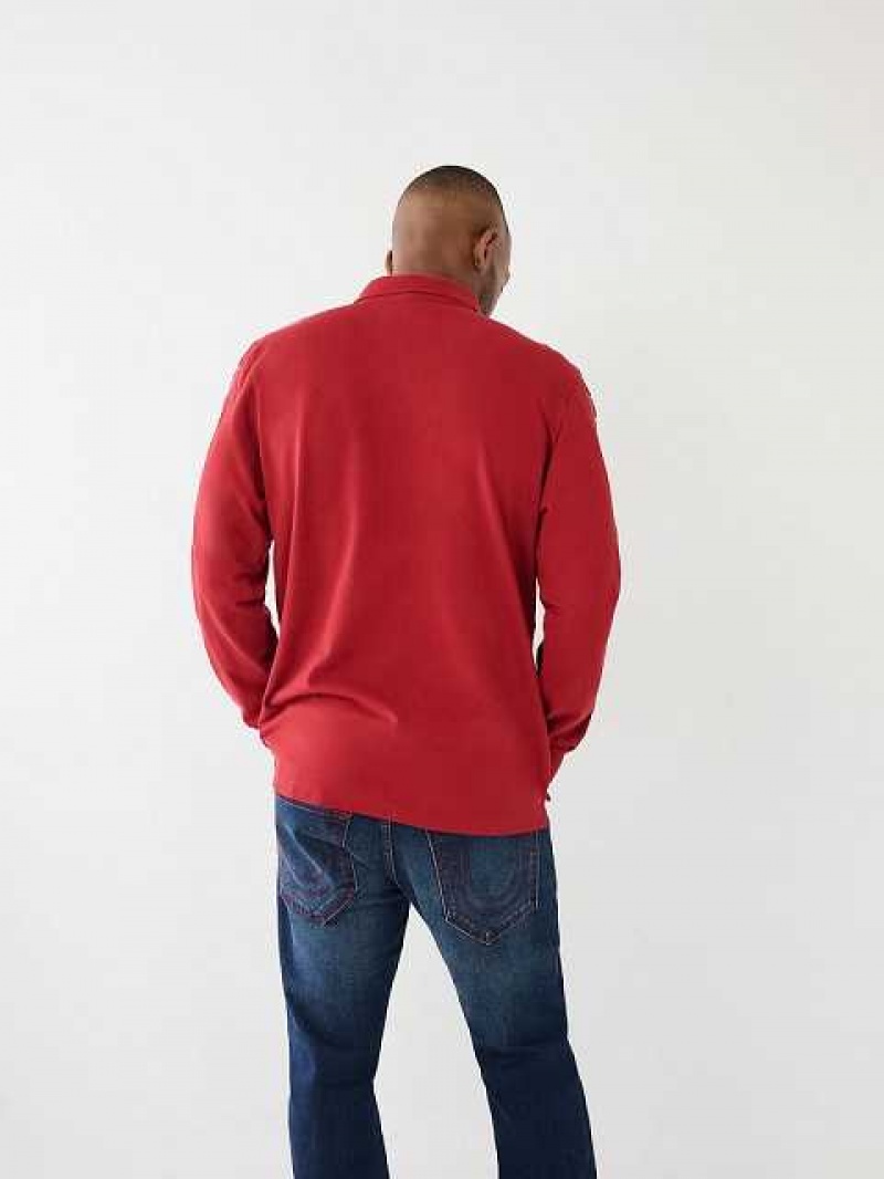 Polo True Religion Long Sleeve Logo Hombre Rojas | Colombia-AFHMXQI04