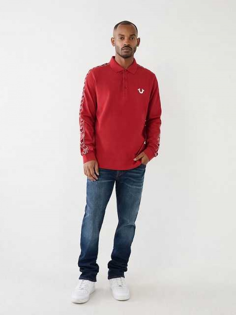 Polo True Religion Long Sleeve Logo Hombre Rojas | Colombia-AFHMXQI04