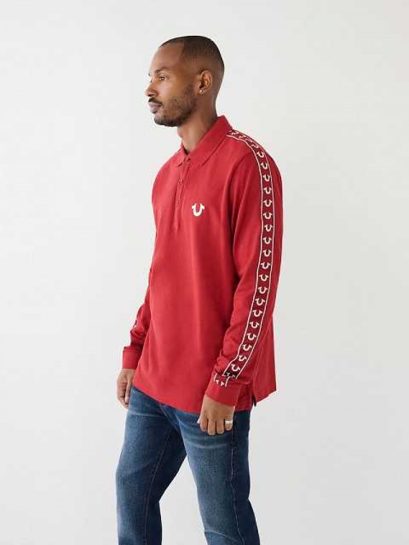 Polo True Religion Long Sleeve Logo Hombre Rojas | Colombia-AFHMXQI04