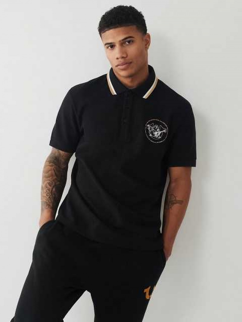 Polo True Religion Relaxed Hombre Negras | Colombia-YJRFMHE65